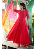 Gosriki Women'S Cotton Blend Anarkali Solid Kurta With Pant & Dupatta (Rangin Pink_L-Go_Pink_Large),Pink,,B09YHLMRQC