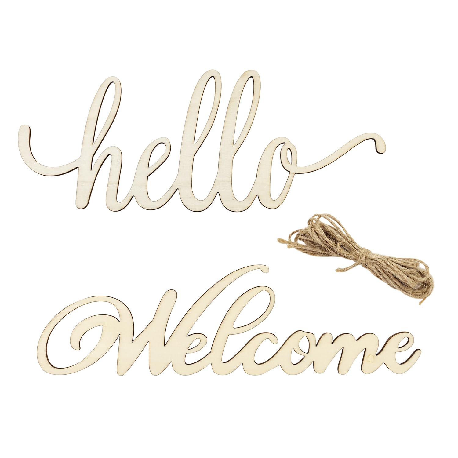 8 Pack Wood Hello & Welcome Cutouts Unfinished Wooden Hello & Welcome Hanging Ornaments DIY Hello & Welcome Craft Gift Tags for 
