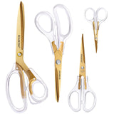SCAIKTIG Acrylic Scissors Set, Office Scissors for Desk Gold, Clear Comfort-Grip Handles and Titanium Coated Blades, Sharp Sciss