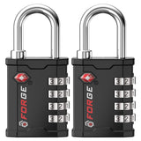 FORGE 4 Digit TSA Approved Travel Locks, Tool Box and Case Lock, Combination Padlock for Travel, Black 2 Locks.