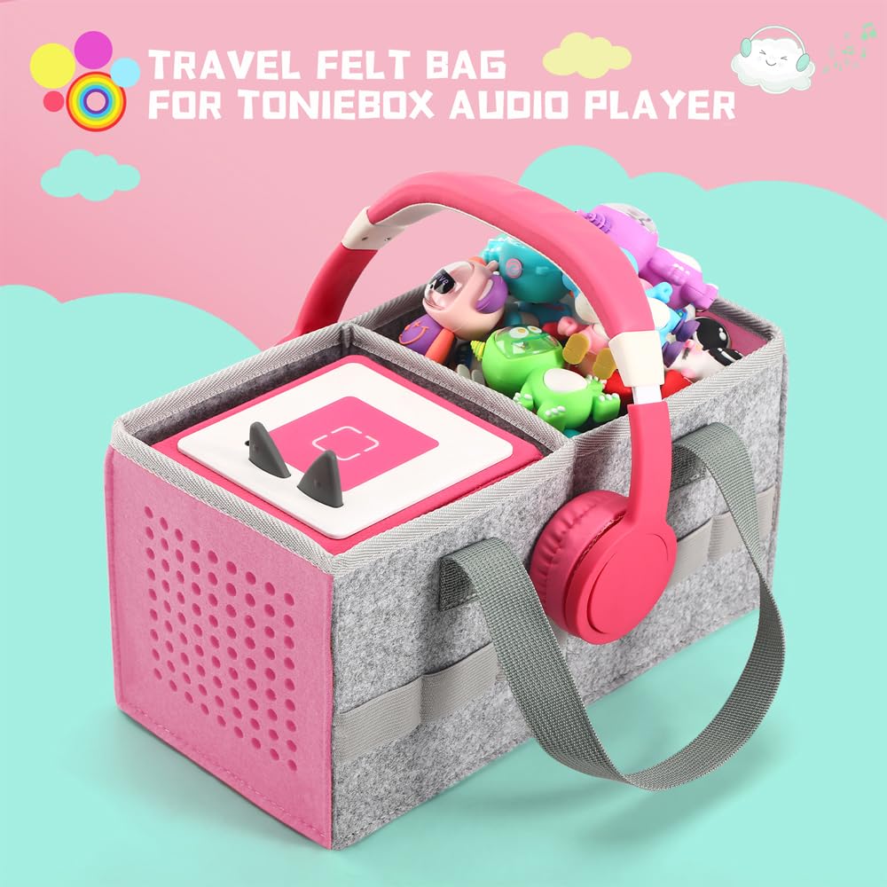 Carrying Case for Toniebox Starter Set and Tonies Figurines, Travel Felt Cloth Musical Toy Folding Bag for Toniebox Accessories