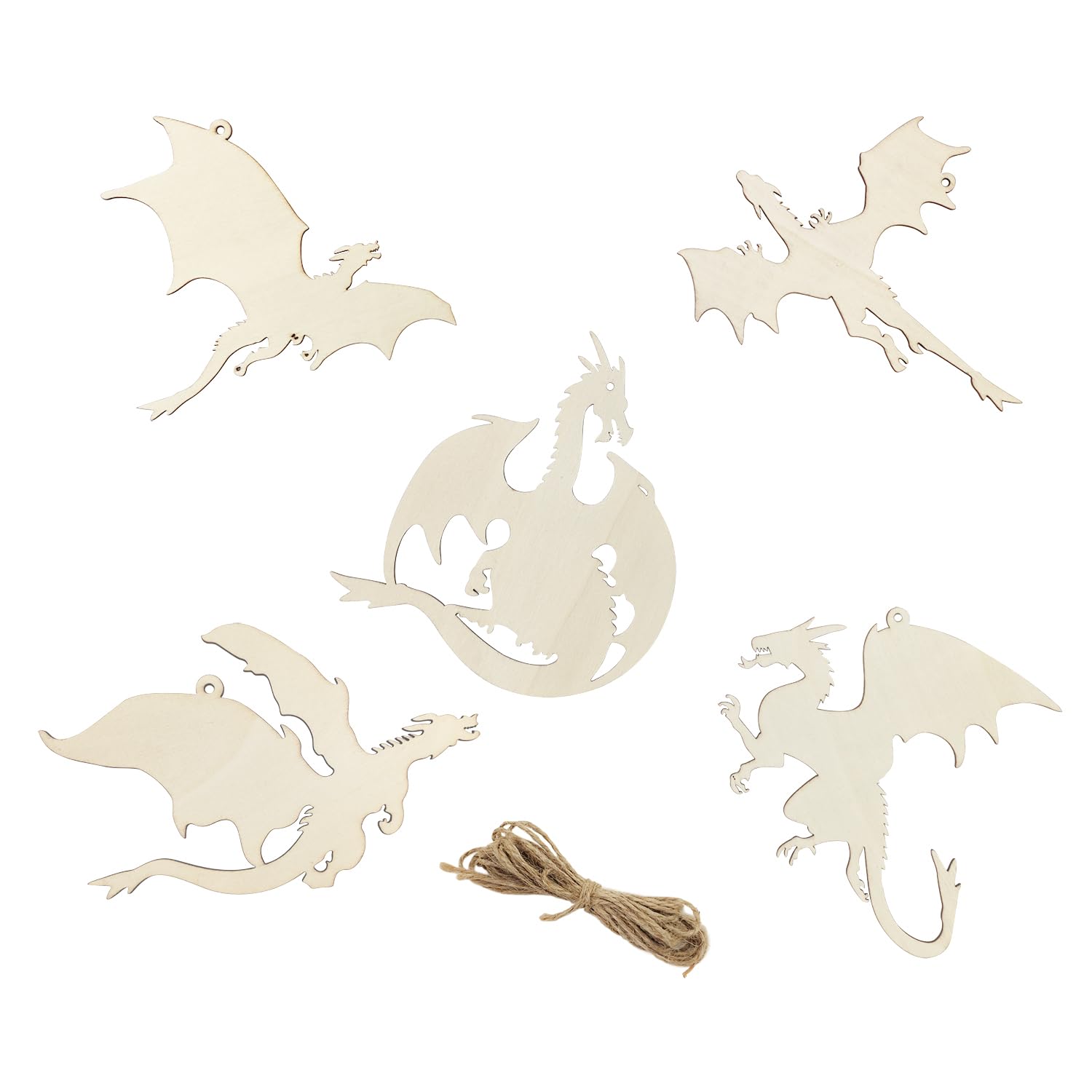 Xonzmmk 20 Pack 6 Inch Wood Dragon Crafts Unfinished Wood Dragon Cutouts Wooden Dragon Hanging Ornaments DIY Dragon Craft Gift T