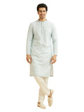 Manyavar Men's Cotton Blend Printed | Chikankari Kurta Pyjama Set (Blue,S)