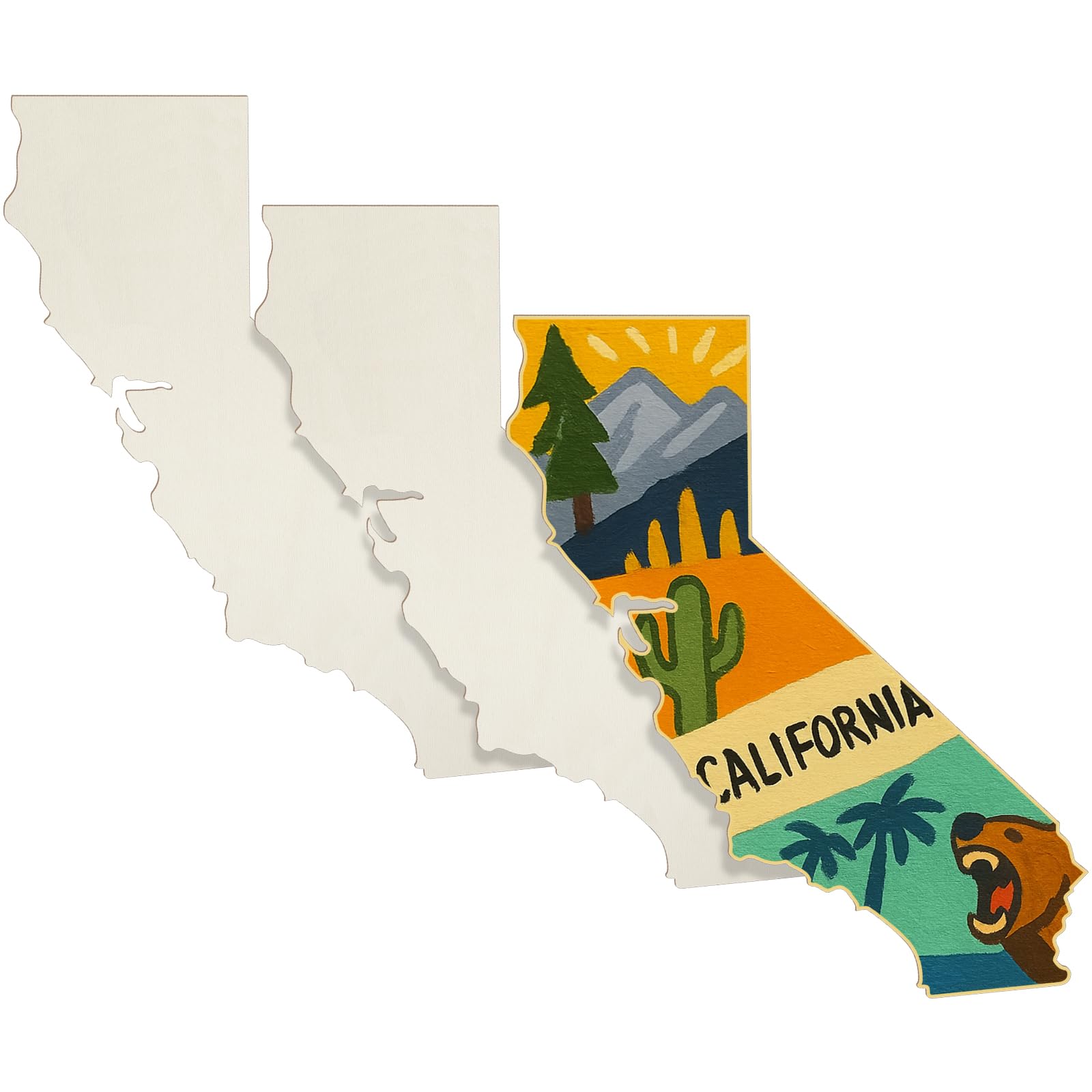 BBTO 3 Pack Californias Unfinished Wood Cutouts Us State 10 Wood Slices Wooden Paint Crafts Christmas Ornaments Pieces for Home 