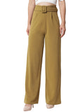 Kotty Women Regular Length Honey Brown Solid Trousers(Honey Brown,32)
