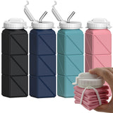 BEAUTAIL Collapsible Water Bottles with Straw 20.6oz, Silicone Foldable Portable Water Bottle, Lightweight Reusable Leakproof fo