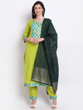 Anni Designer Women'S Cotton Straight Kurta With Pant & Dupatta (Mohak Green_Xl_Green_X-Large),Green,XL,Cotton Blend,Straight,Kurta, Scarf