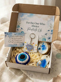 Giftbox For Mom Evil Eye Theme Care Package With Soy Wax Tin Candle, Keychains, Ocean Resin Wax Sachet & Greeting Cards