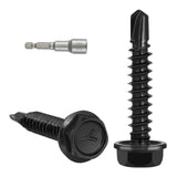 VGBUY 46pcs #14 x 1-1/2 Self Drilling Screws for Metal,410 Stainless Steel Black Zinc Plated,Self Tapping Sheet Metal Screws,Hex