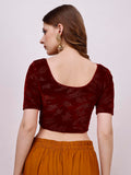 Vihu Fashion Women'S Readymade Hosiery Velvet Lycra Stretchable Round Neck Half Sleeve Blouse Fancy Maroon Color Lycra Stretchable Blouse For Women Readymade Saree Blouse Maroon L