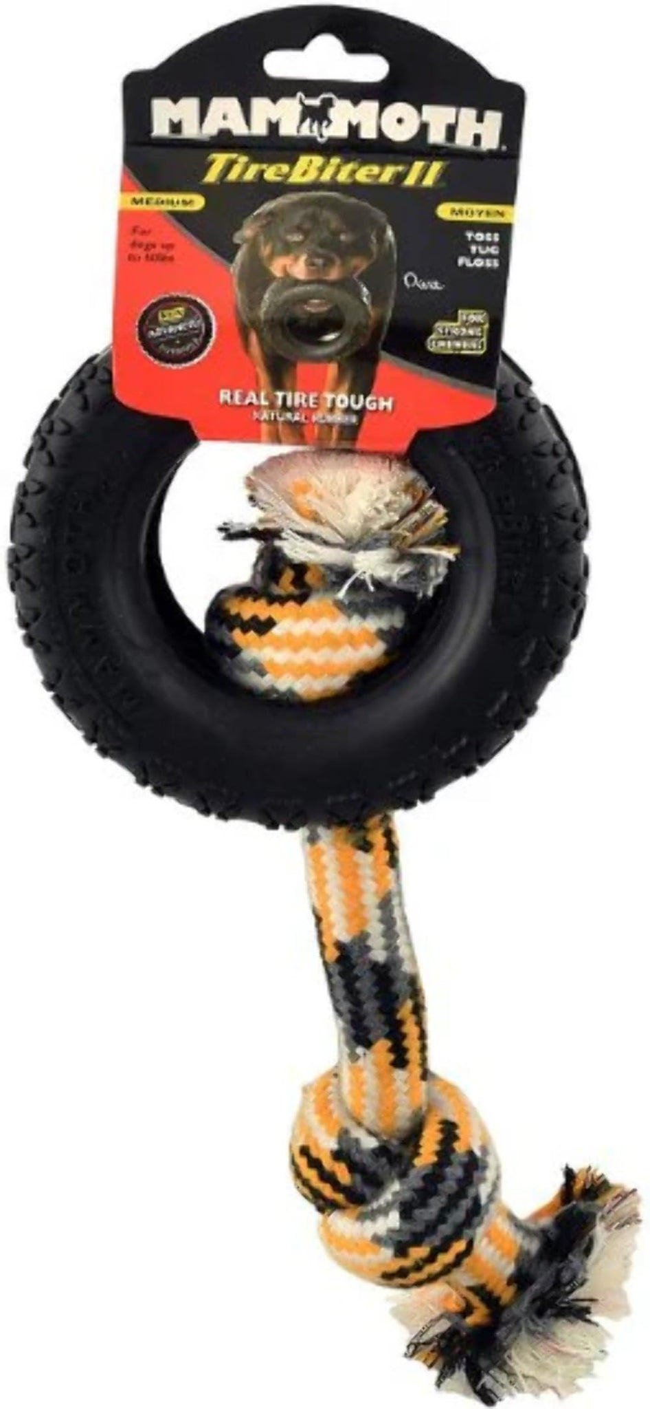 Mammoth Pet Products 43735010: TireBiter II with Rope Dog Toy, 5In