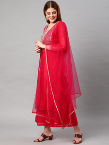 Gosriki Women'S Cotton Blend Solid Straight Kurta With Palazzos & Dupatta (Dharan-Pink-Gs_S_Pink_Small),Pink,,B0BPXZGJL6