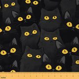 jejeloiu Black Cat Fabric by The Yard Cute Cat Print Upholstery Fabric Kawai Animals Waterproof Indoor Outdoor Decor for DIY Sew