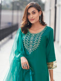 Sanisa Women'S Art Silk Sequence Embroidery Straight Kurta Set With Dupatta (163Kbd1752N-S_Teal Green)