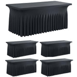 leegleri 4 Pack Black Spandex Fitted Table Clothes for 5 Foot Rectangle Tables, Wrinkle Free 5ft Spandex Table Cover with Skirt-