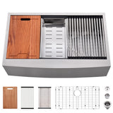 33Inch Farmhouse Sink Workstation Stainless Steel -VOKIM 33x22 Farmhouse Apron Front Workstation sink 16 Gauge Stainless Steel S