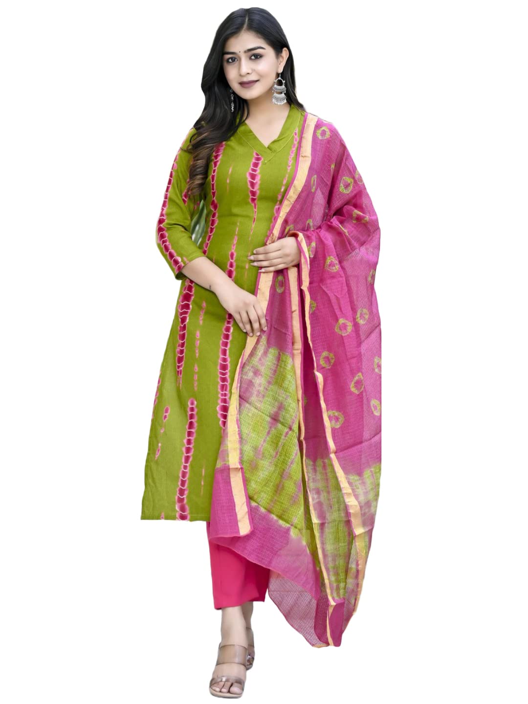 Gosriki Women'S Rayon Straight Printed Kurta With Pant & Dupatta (Sibori-Methi-Cmd-Gs_Xl_Green_X-Large),Green,,B0C6GXCKBD