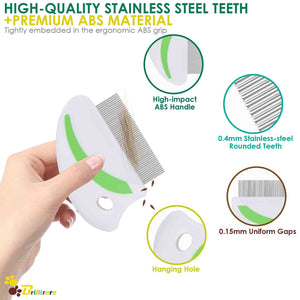 Brillirare 2 Pack Flea Lice Comb, Stainless Steel Dog Cat Grooming Combs with Rounded Teeth, Professional Pet Tear Stain Remover
