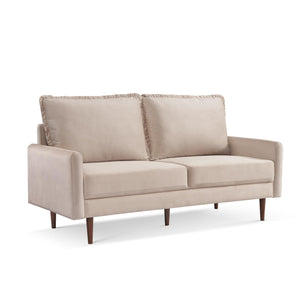 American Furniture Classics Beige 69 Inch Wide Upholstered Two Cushion Sofa With Cambered Arms Velvet, 69' X 32' X 39'