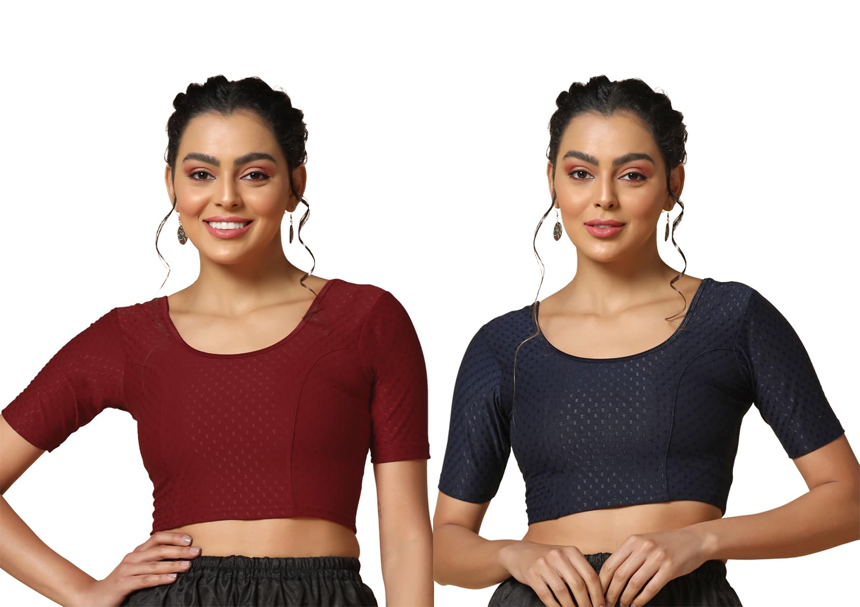 Toplot Cotton Blend Lycra Stretchable Readymade Blouses Pack Of 2 (Combo-5058-Mrn-Nvy-36),Maroon-Navy Blue,36,B0CV58CSVX