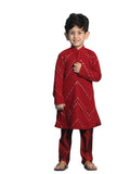 Vastramay Boys' Maroon Mirror Work Kurta And Pyjama | Boy'S Mirror Work Maroon Georgette Kurta & Pyjama Set For Navratri Diwali & Festive Celebrations - Stylish And Comfortable Indian Outfit For Kids