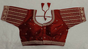 Vihu Fashion Women'S Readymade Blouse Embroidery Multi Coding Gold Thread Indian Ethnic Designer Stitched Readymade Saree Half Sleeve Maroon Blouse For Women For Saree Lehenga Choli Maroon 36