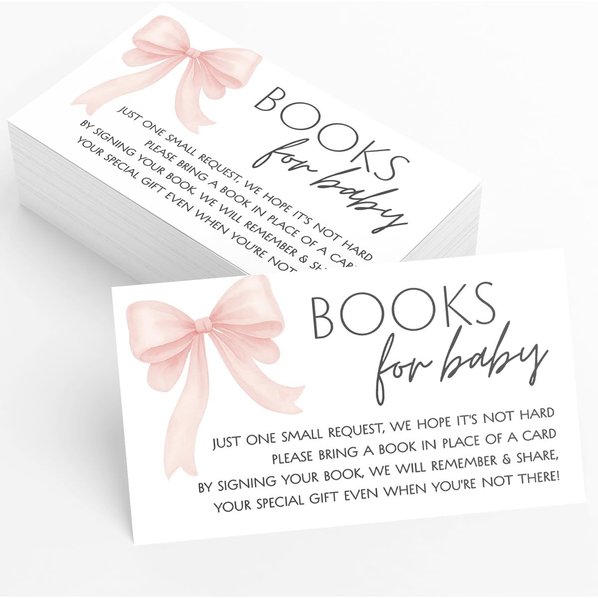 Printed Party Bring a Book Baby Shower Insert - Pink Bow Design, Girl Baby Shower Library Request Cards, Storybook Gift Invitati