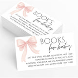 Printed Party Bring a Book Baby Shower Insert - Pink Bow Design, Girl Baby Shower Library Request Cards, Storybook Gift Invitati