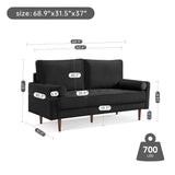 American Furniture Classics Black 69 Inch Wide Upholstered Two Cushion Sofa With Bolster Pillows Velvet, 69' X 32' X 37'