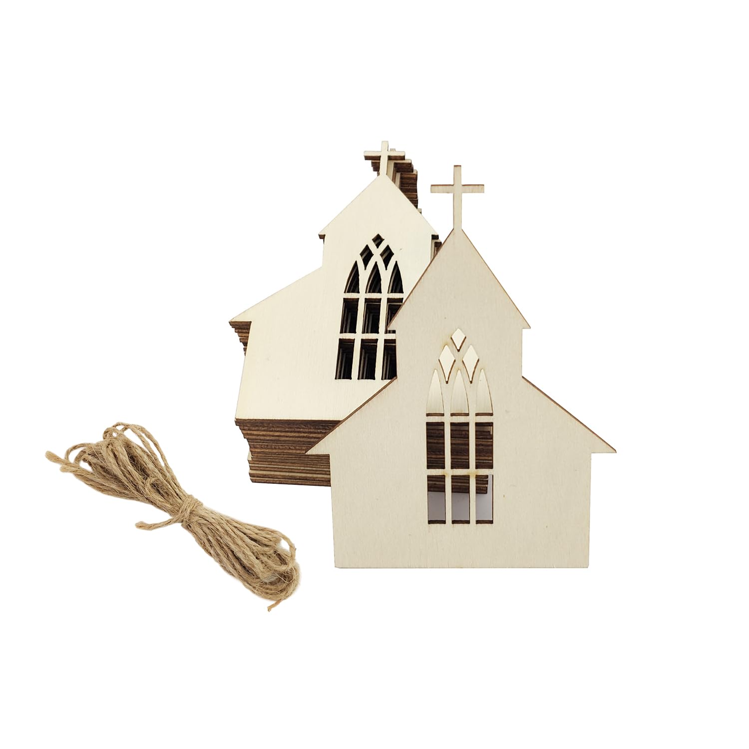 30 Pack 4 Inch Wood Church Cutouts Unfinished Wooden Church Hanging Ornaments DIY Church Craft Gift Tags for Home Party Decorati