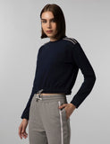 Fyltr Women'S Round Neck Drop Shoulder Sweatshirt - Full Sleeve | Elasticated Waist & Cuff | Boxy Fit | Stripe Detailing,Vainly Navy,Vainly Navy,L