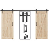 EaseLife 12FT Double Door Sliding Barn Door Hardware Track Kit & Handle,Big Industrial Spoke Wheel,Wall Mount,Slide Smoothly Qui
