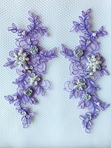 wtbv.n 23x9cm sew on Beaded Rhinestones Light Purple lace Applique Veil Manual DIY Accessories 2pcs/Bag