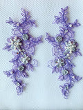 wtbv.n 23x9cm sew on Beaded Rhinestones Light Purple lace Applique Veil Manual DIY Accessories 2pcs/Bag