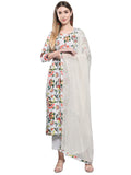 Anni Designer Women'S Cotton Blend Floral Printed Straight Kurta With Pants & Dupatta (Niyama-Grey_S_Grey_Small),Grey,S