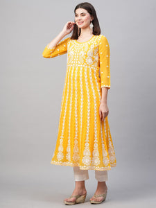 Gosriki Women'S Georgette Chikankari Embroidered Anarkali Kurti (Naav Yellow-Nw2-Gs_Xxl_Yellow_Xx-Large),Yellow,2,B0BVWC7VQW