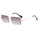 Laspor Retro Rimless Rectangle Sunglasses For Women Men Tinted Lens Gold Metal Frameless Vintage Square Glasses Uv400 Protection Grey,Sunglasses