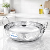 KITDOR Stainless Steel 1.2 Liter Kadhai with Sturdy Handle, Heavy Bottom Hammered Kadai for Even Heat, Ideal for Deep Frying & D