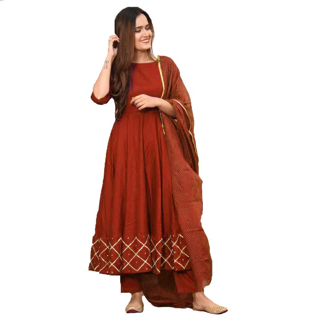 Anni Designer Women'S Dusty Red Color Rayon Kurta With Dupatta (Kumt-Dress_Dusty_Xxl),Red,2XL,Rayon,Regular,Dupatta