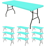 10 Pack Fitted Tablecloth for 8 Foot Rectangle Tables, Aqua Blue Elastic Outdoor Picnic Table Cover, Washable Stretch Folding Ta