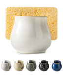Zoeeker Sponge Holder for Kitchen Sink Counter, Ceramic Dish Sponge Caddy White Sink Organizer Dish Rack Farmhouse Brush Holder 