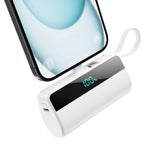 Mini Portable Charger for iPhone with Built in USB C Cable, 5500mAh Small Power Bank 20W PD Fast Charging, LCD Display Battery P