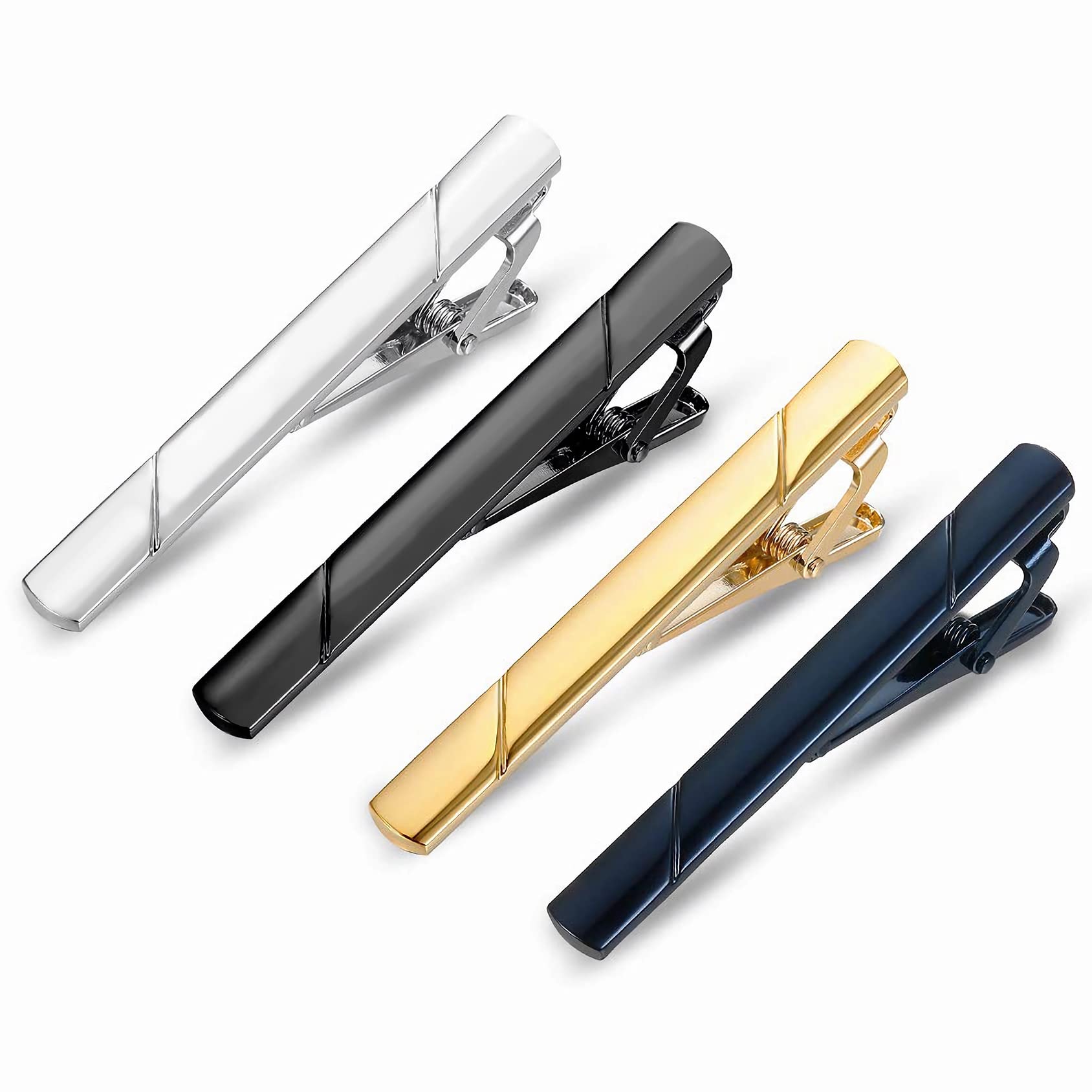 Roctee 4 Pack Tie Clip for Men, Regular Tie Pin Set Tie Bar Necktie Bar Pinch Clips for Business Wedding and Daily Life, Include