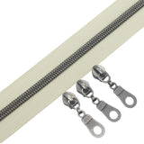 YaHoGa #5 Gunmetal Metallic Nylon Coil Zippers by The Yard Bulk Beige Tape 10 Yards with 25pcs Pulls for DIY Sewing Tailor Craft