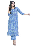 Anni Designer Women'S Cotton Blend Printed Straight Kurta With Pant (Pana Blue-Cmd_Xl_Blue_X-Large),Blue,XL