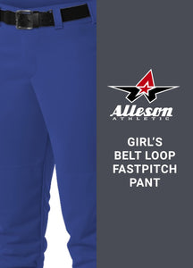 Alleson Athletic Girls Medium (23-25,, W) Athletic Fast Pitch Softball Belt Loop Pants, Royal