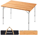 KingCamp Adjustable Height Folding Table, 4-Fold Bamboo Camping Outdoor Portable RV Camp Table with Carry Bag for Outdoor Car Ba