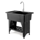 VINGLI 20-Gallon Utility Sink Laundry Tub for Washing Room, Freestanding Utility Sink with Stainless Steel Faucet, (Black, 32.3W