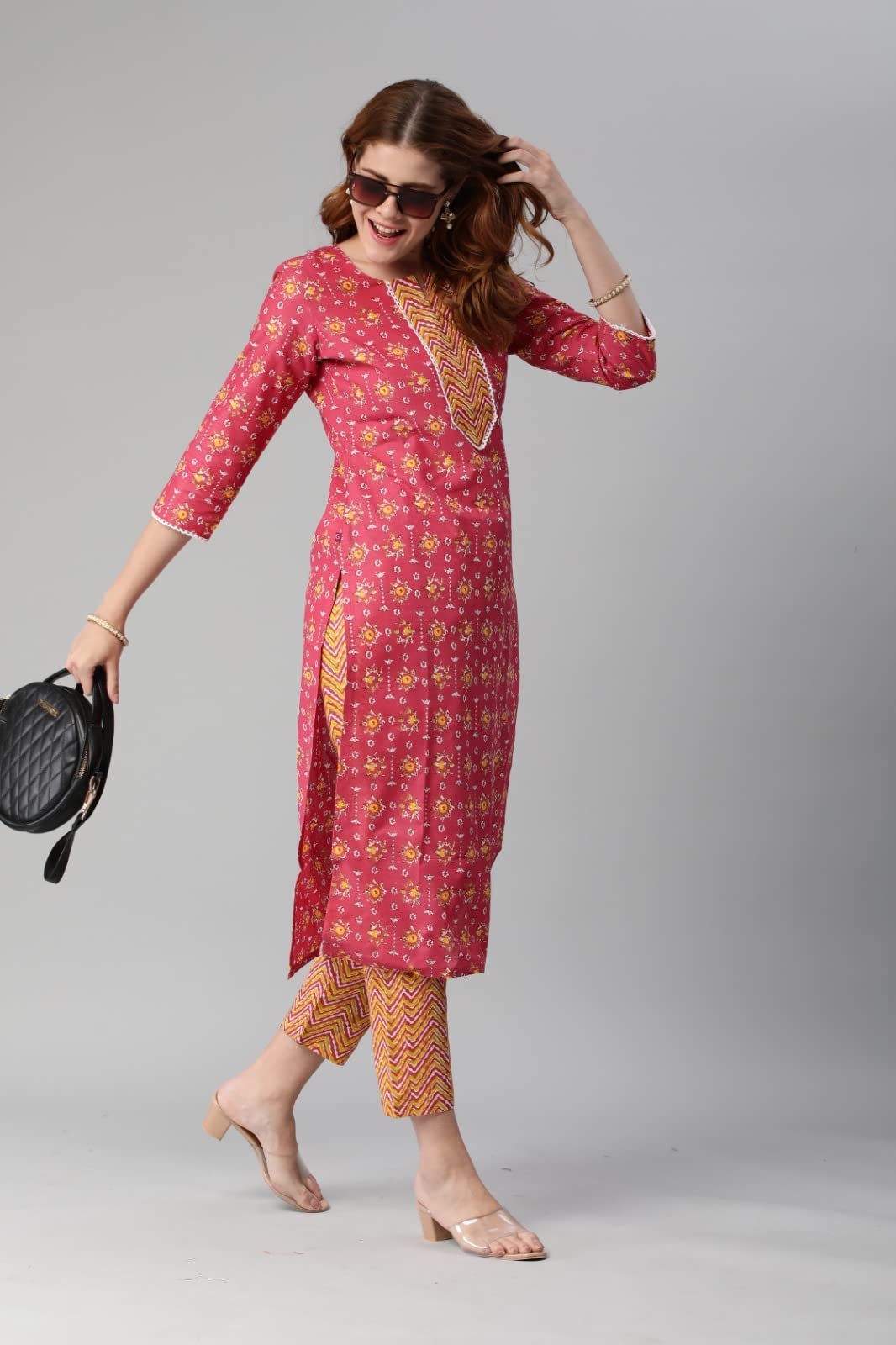Gosriki Women'S Cotton Blend Traditional Straight Printed Kurta And Pant Set (Mikaa Pink-Nw_Xl-Gs_Pink_X-Large),Pink,,B0BTHLVDQG