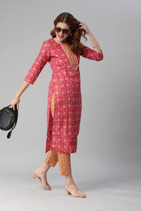 Gosriki Women'S Cotton Blend Traditional Straight Printed Kurta And Pant Set (Mikaa Pink-Nw_Xl-Gs_Pink_X-Large),Pink,,B0BTHLVDQG